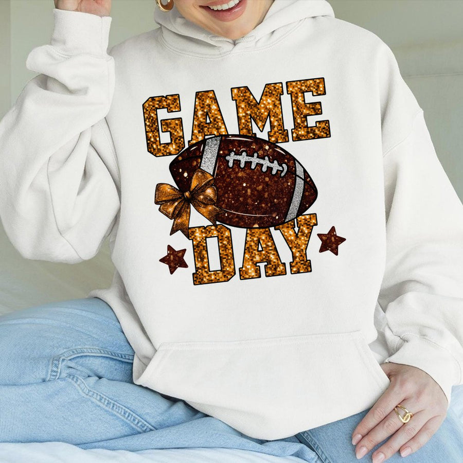 Game Day Football Hoodie | Glitter Bow Sports Design | Premium Cotton Blend | Gift for Football Moms & Fans