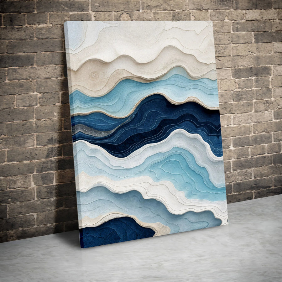 Coastal Abstract Wall Art | Layered Ocean Wave Print with 3D Effect | Premium Canvas | Modern Minimalist Living Room Decor Gift