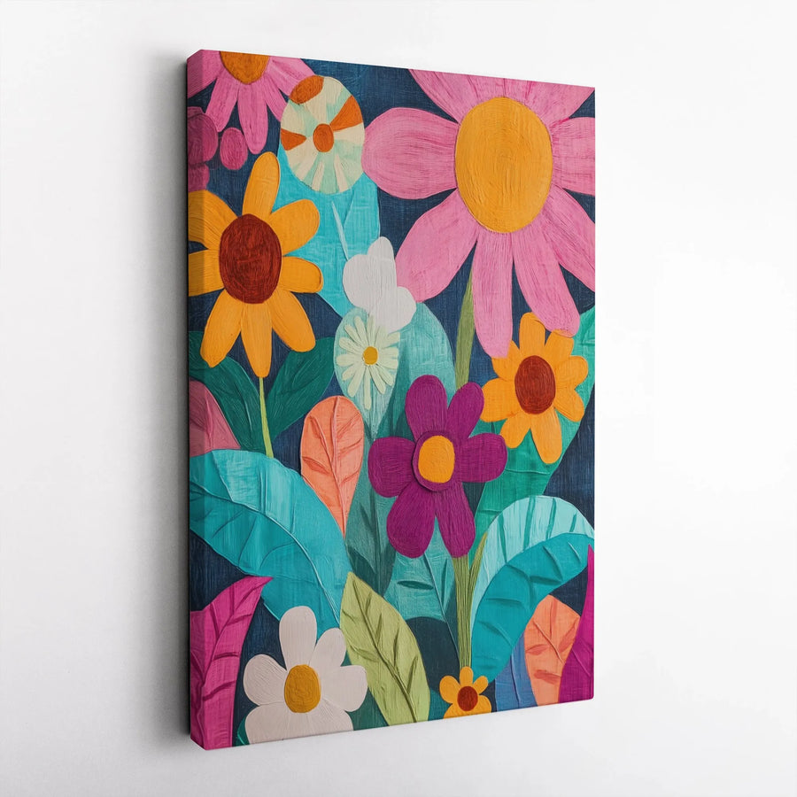 Abstract Floral Canvas Wall Art | Colorful Botanical Garden Painting | Premium Gallery Wrapped Decor | Modern Home Office Wall Decor Gift