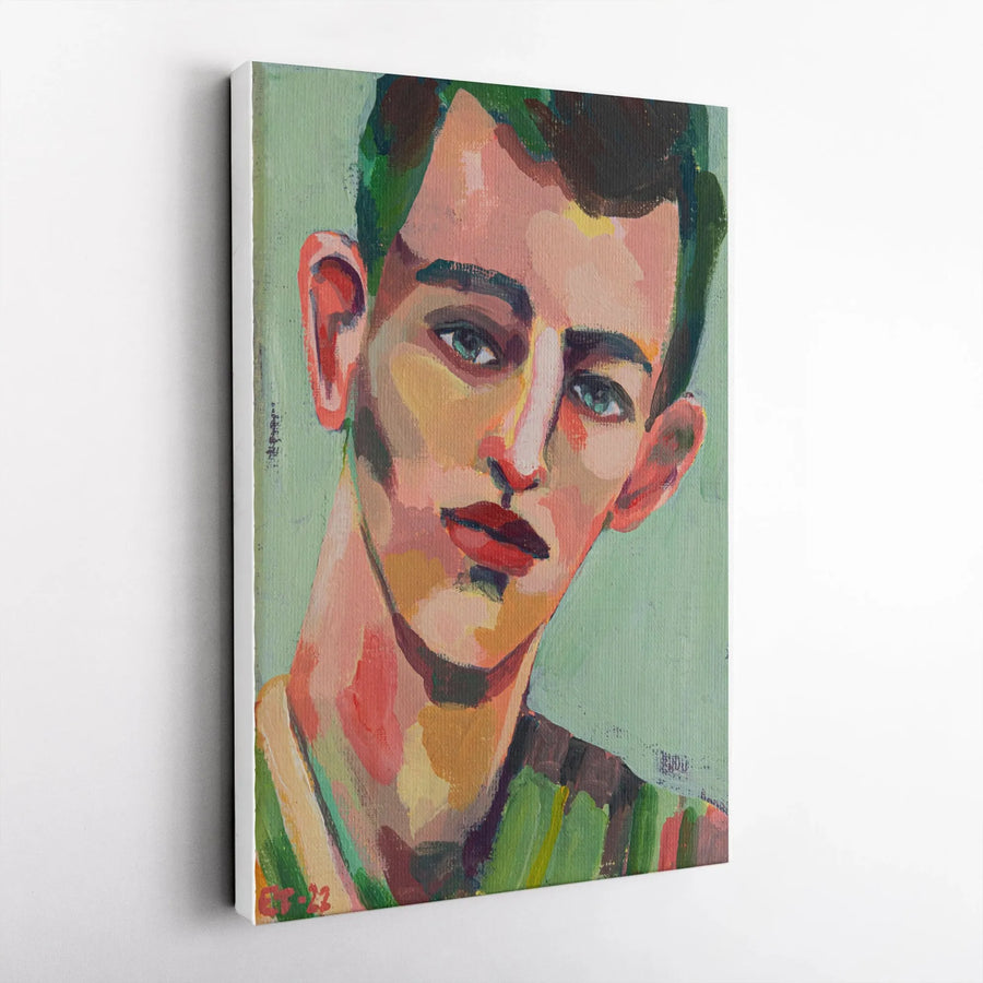 Abstract Male Portrait Vertical Canvas | Colorful Expressionist Painting | Premium 1.25" Thick Gallery Wrap | Modern Home Decor Gift