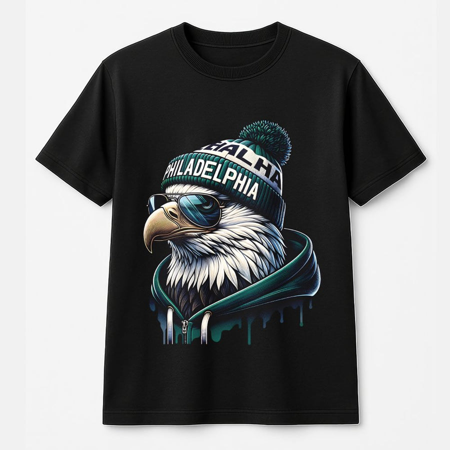Philadelphia Eagle Wearing A Beanie, Sunglasses, And A T-Shirt