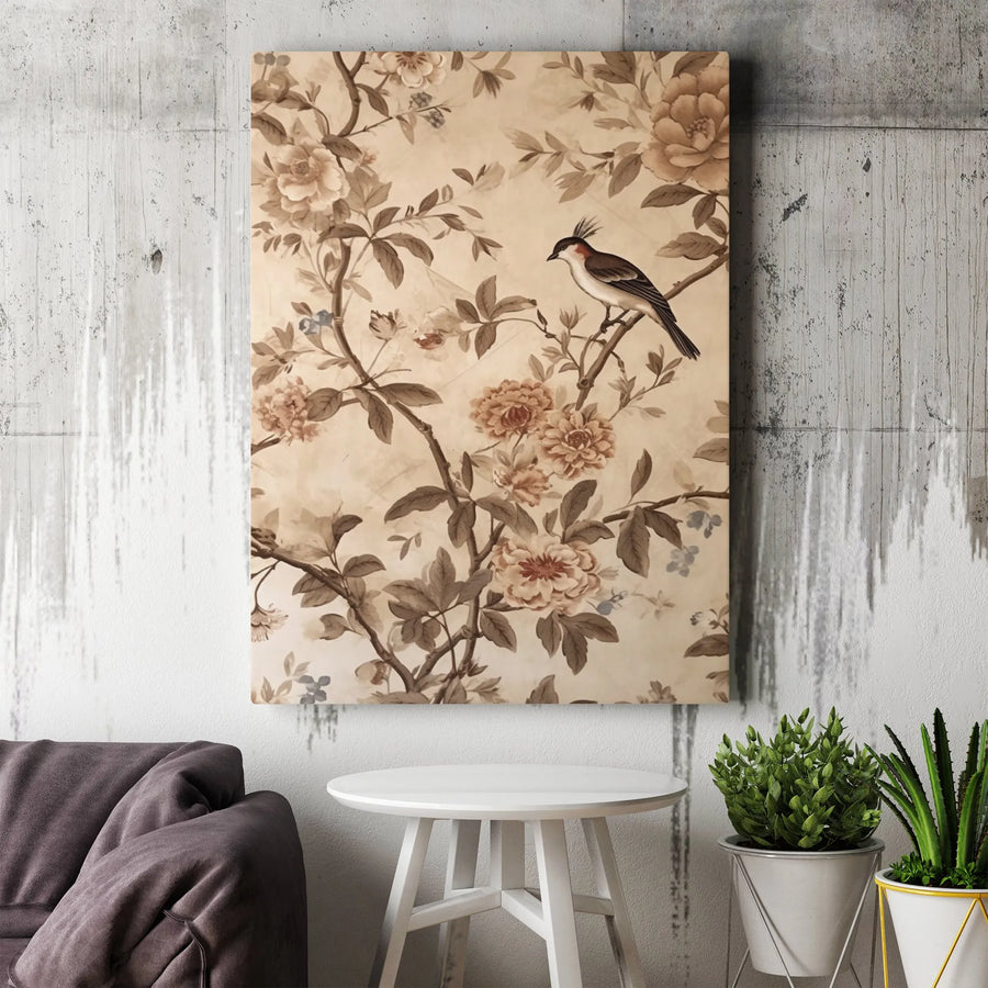 Vintage Chinoiserie Bird Wall Art | Peony Flower Botanical Print | Premium 1.25-Inch Gallery Canvas | Elegant Home Office Decor Gift