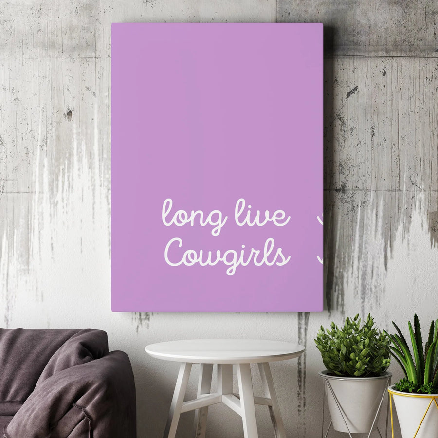 Long Live Cowgirls Wall Art | Minimalist Lavender Purple Typography | Premium Gallery Wrapped Canvas | Gift for Her Western Dorm Decor