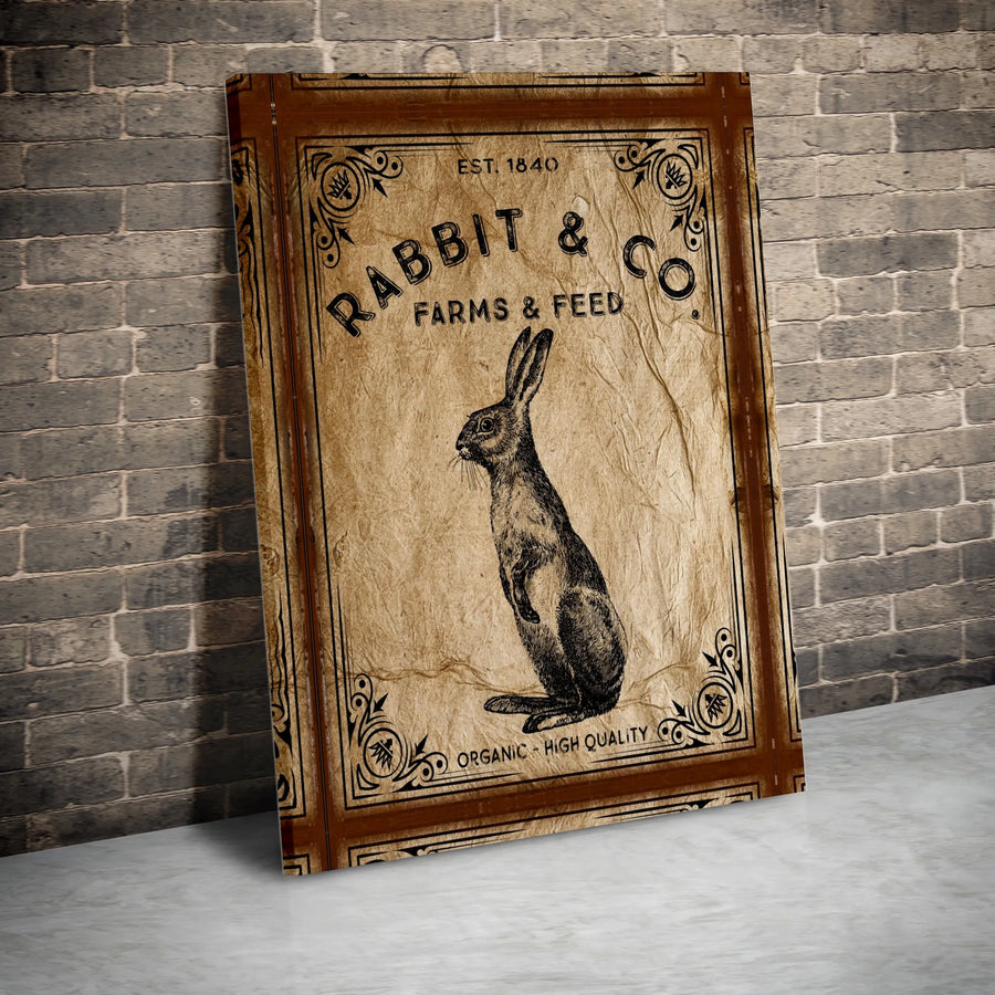 Vintage Rabbit Canvas Art | Rustic Farms & Feed Sign Print | Premium Gallery Wrapped Canvas | Farmhouse Kitchen Decor Gift