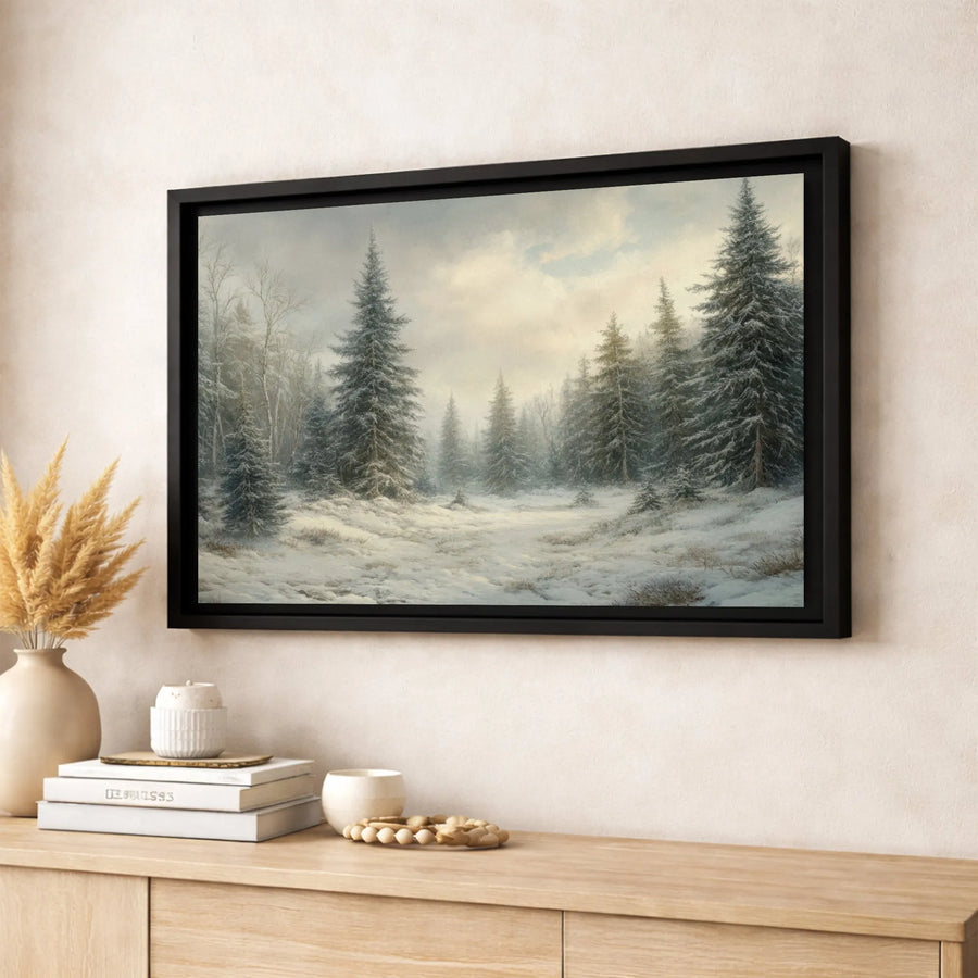 Winter Forest Snowy Landscape Canvas | Realistic Pine Tree Wall Art | Premium Gallery Wrapped 1.25" Profile | Serene Nature Decor for Living Room