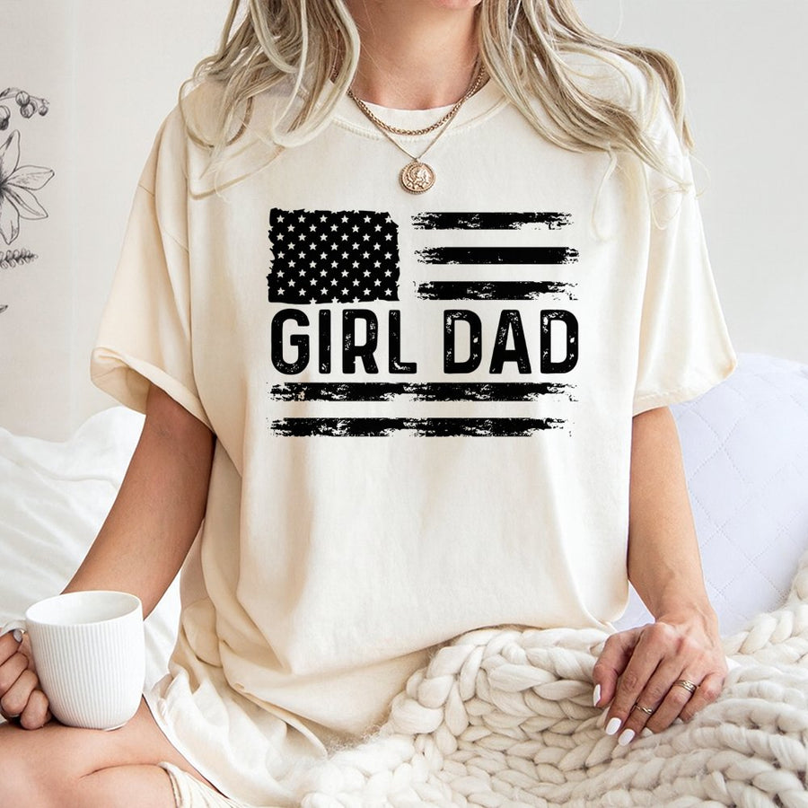Girl Dad T-Shirt | Distressed USA Flag Graphic Design | 100% Soft Cotton Premium Tee | Patriotic Father's Day 2026 Gift for Him