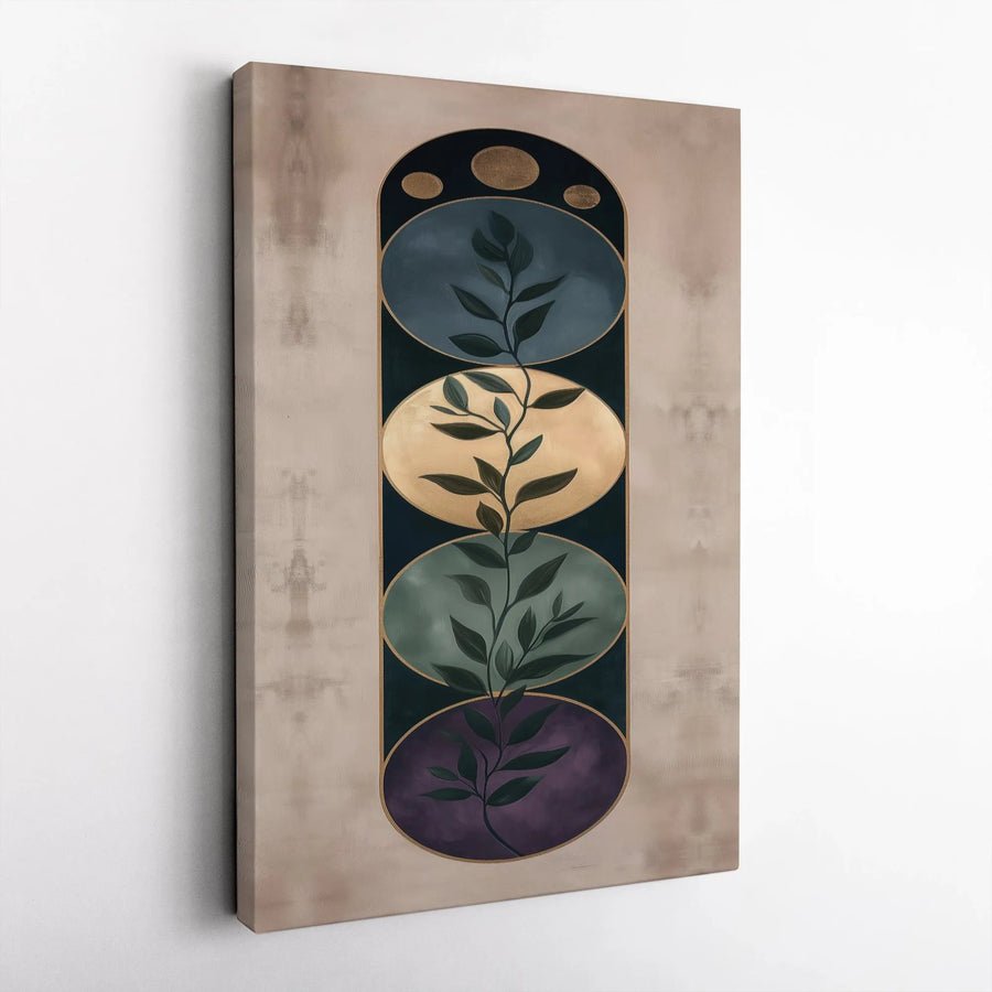 Abstract Botanical Vertical Canvas | Mid Century Modern Arch Leaf Design | Premium 1.25 Inch Gallery Style Print | Aesthetic Living Room Wall Decor Gift