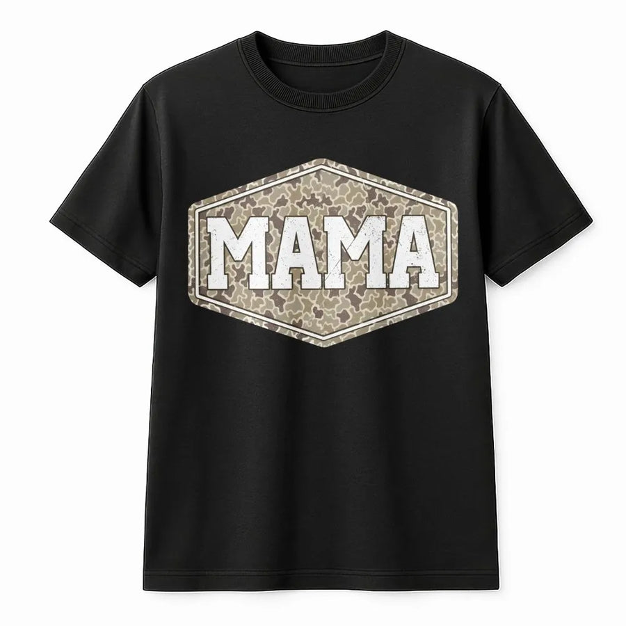 Camo Mama T-Shirt | Distressed Camouflage Hexagon Graphic | Premium Soft Cotton | Mother's Day 2026 Gift for Mom or Wife