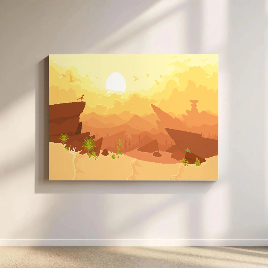 Pixel Art Desert Canvas | Sunset Canyon Landscape Wall Art | Premium Fade-Resistant Gallery Print | Modern Minimalist Home Decor Gift