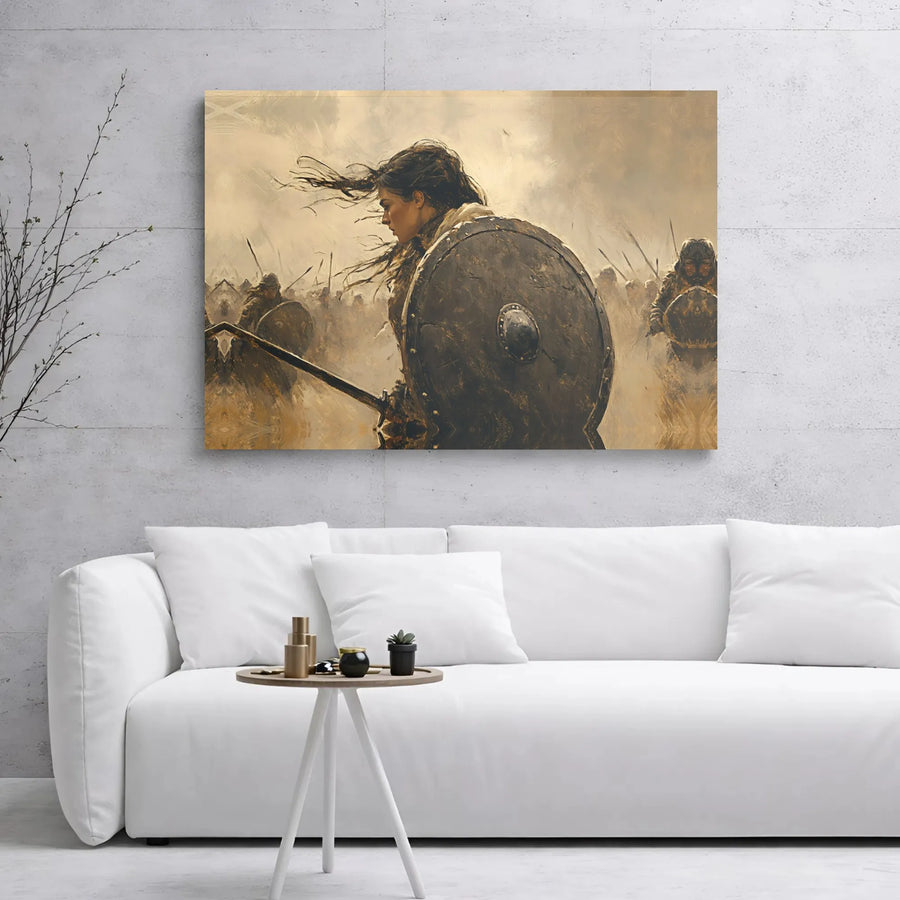 Viking Shieldmaiden Canvas Wall Art | Warrior Woman Battlefield Scene | Premium 1.25-inch Gallery Wrap | Historical Fantasy Decor for Home Office