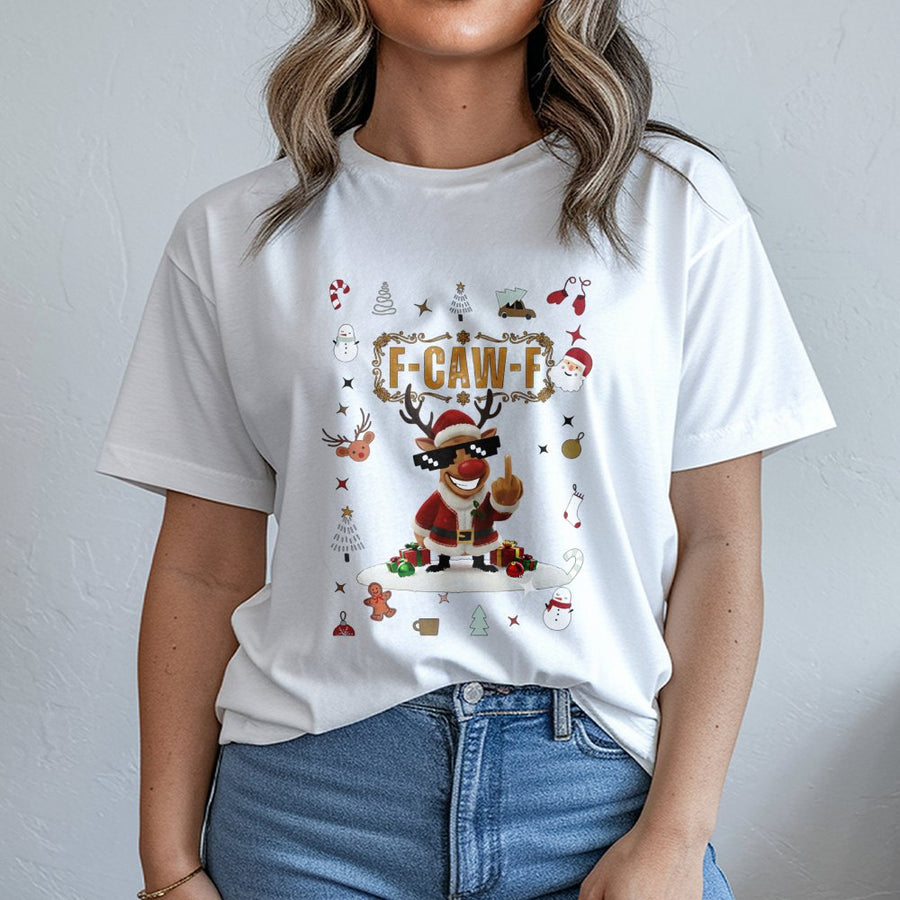 Funny Reindeer T-Shirt | Rude Christmas Graphic Tee | Premium 100% Cotton Shirt | Sarcastic Holiday Gift for Men and Women