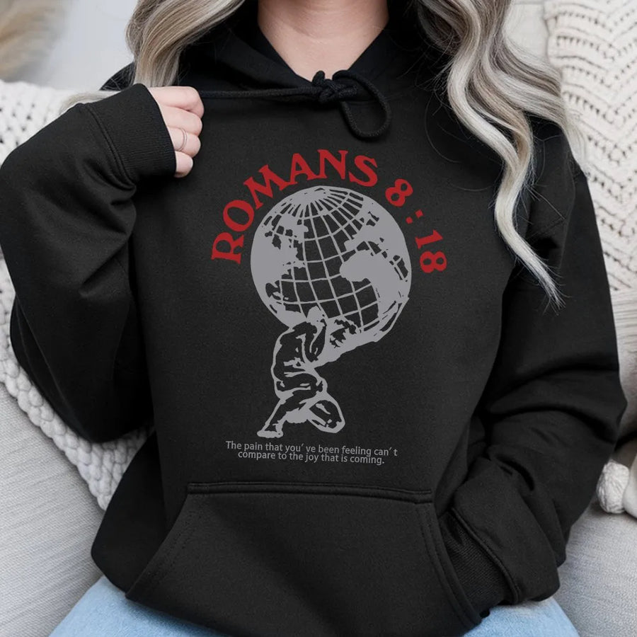 Romans 8 18 Hoodie | Christian Bible Verse Graphic Tee | Soft Cotton Religious Apparel | Unisex Faith Based Gift for Men & Women
