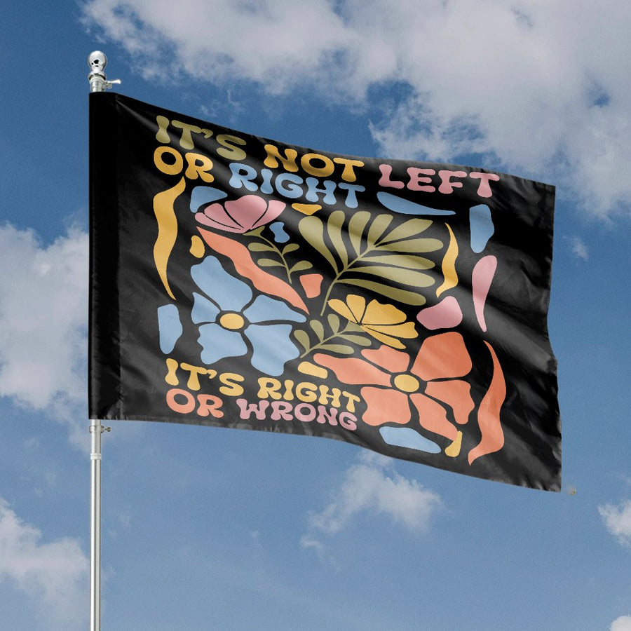It's Not Left Or Right House Flag | Groovy Floral Retro Garden Decor | Premium Weather-Resistant Polyester | Meaningful Garden Gift For Home Exterior