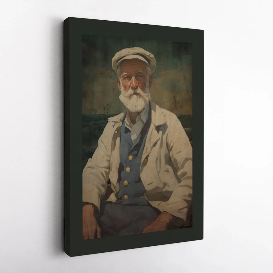 Vintage Fisherman Wall Art | Coastal Nautical Portrait Decor | Premium Gallery Wrap Canvas | Gift For Sea Lover Cabin Decor