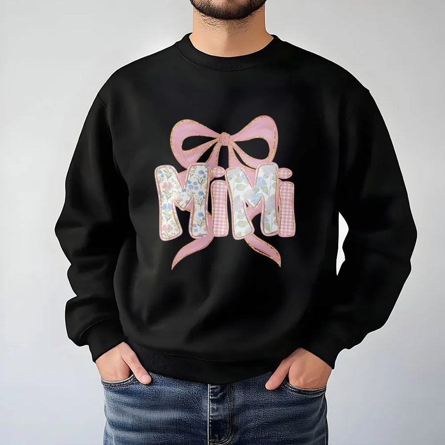Mimi Sweatshirt | Coquette Bow Floral Gingham Design | Soft Cotton Blend Sweatshirt | Gift for Grandma on Mother's Day