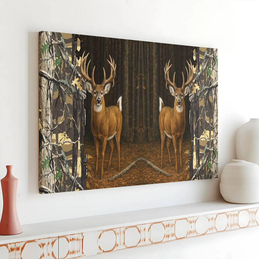 Whitetail Deer Canvas Wall Art | Autumn Forest Nature Print | Premium 1.25-Inch Gallery Wrap | Rustic Lodge & Hunting Cabin Decor Gift
