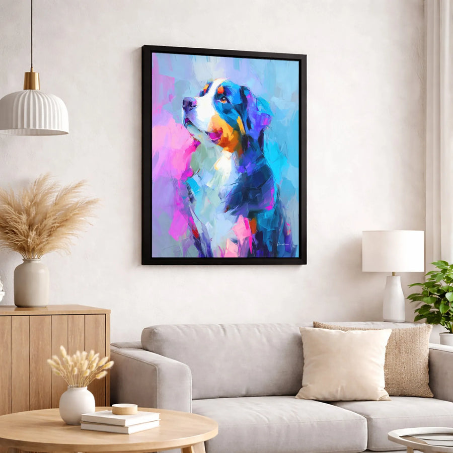 Bernese Mountain Dog Wall Art | Abstract Colorful Dog Painting Canvas | Premium Gallery Wrap Print | Unique Dog Lover Gift