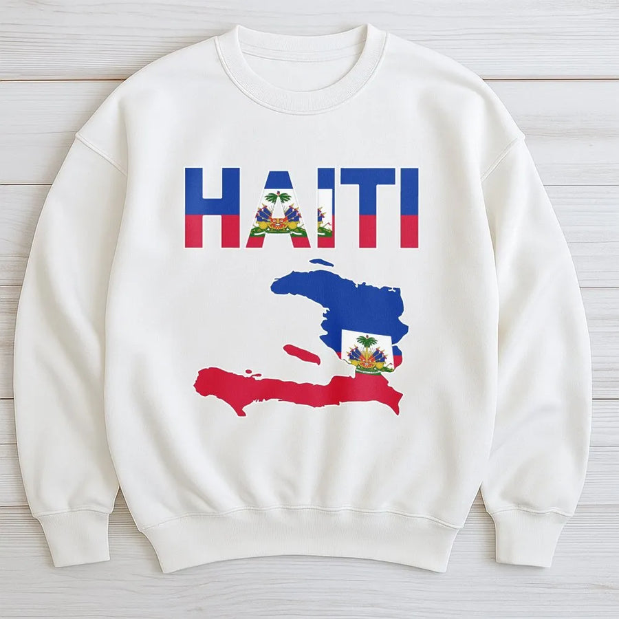 Haitian Flag Sweatshirt | Haiti Map Patriotic Graphic | Premium Cotton Unisex Tee | Haitian Pride Flag Day Gift