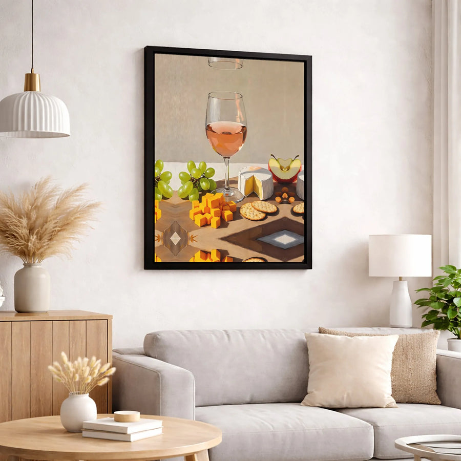 Still Life Wine And Cheese Canvas Print | Elegant Rosé Grapes Charcuterie Board Art | Premium Fade-Resistant Decor | Kitchen And Dining Wall Gift