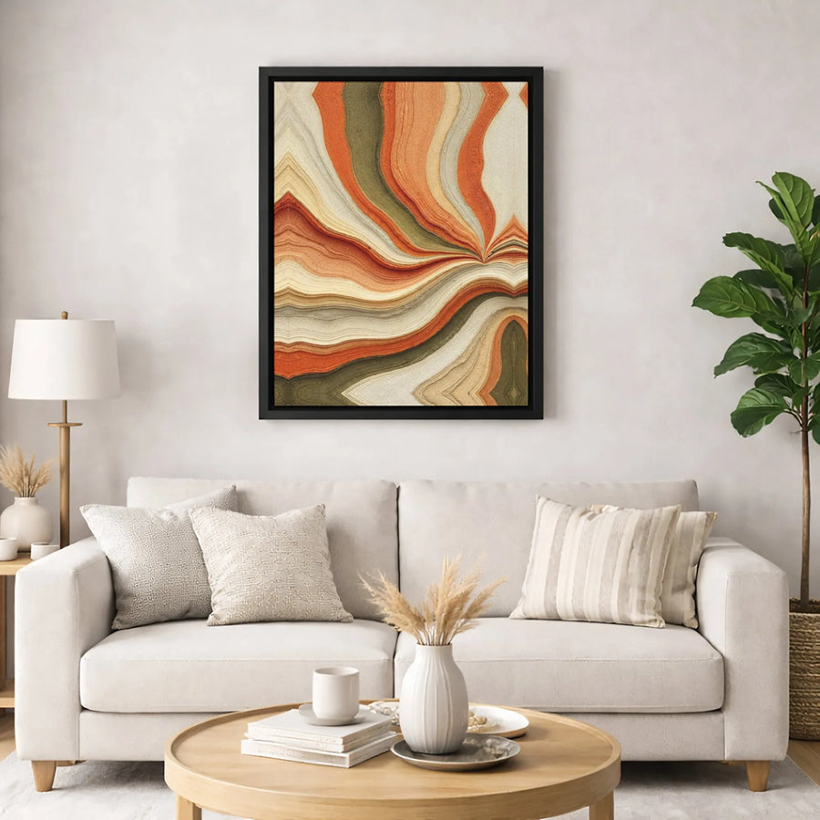 Abstract Wavy Agate Canvas Wall Art | Earthy Tone Modern Marble Design | 1.25" Thick Gallery Profile | Premium Home Decor Gift