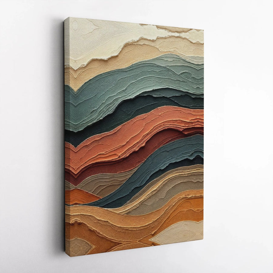 Abstract Landscape Wall Art | Textured Earth Tone Wavy Layers Canvas Print | Premium Gallery Wrap Decor | Modern Minimalist Home Office Gift
