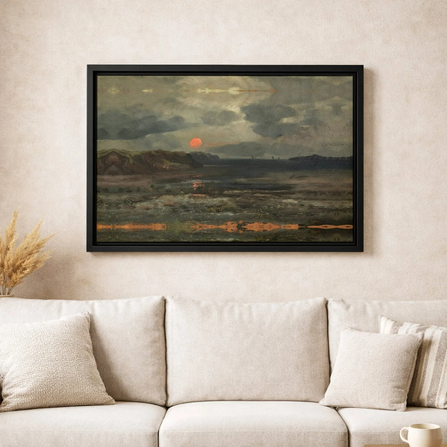 Vintage Sunset Landscape Canvas Print | Moody Seascape Wall Art | Gallery-Quality 1.25-Inch Profile | Premium Decor for Home or Office