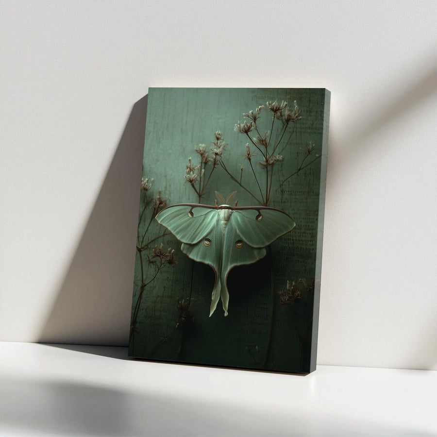 Luna Moth Wall Art | Sage Green Botanical Canvas Print | Premium Gallery Wrap Decor | Nature Inspired Gift for Home Office