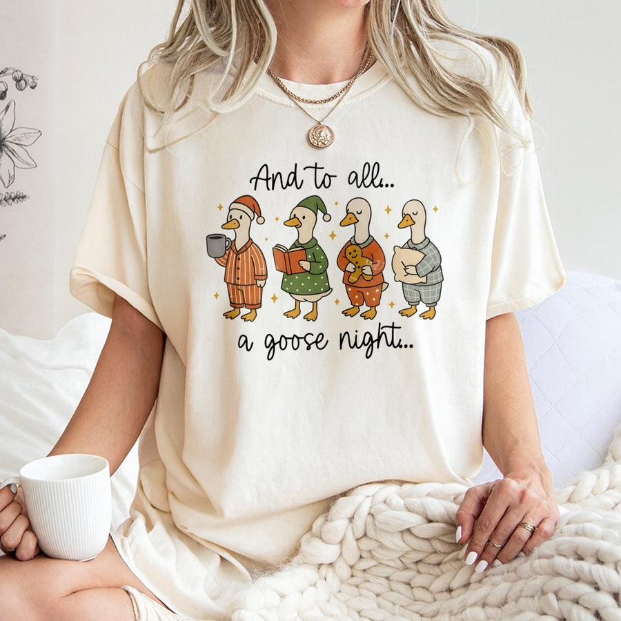 And To All A Goose Night T-Shirt | Funny Christmas Pajama Geese Graphic | 100% Cotton Premium Tee | Cute Holiday Gift For Bird Lovers