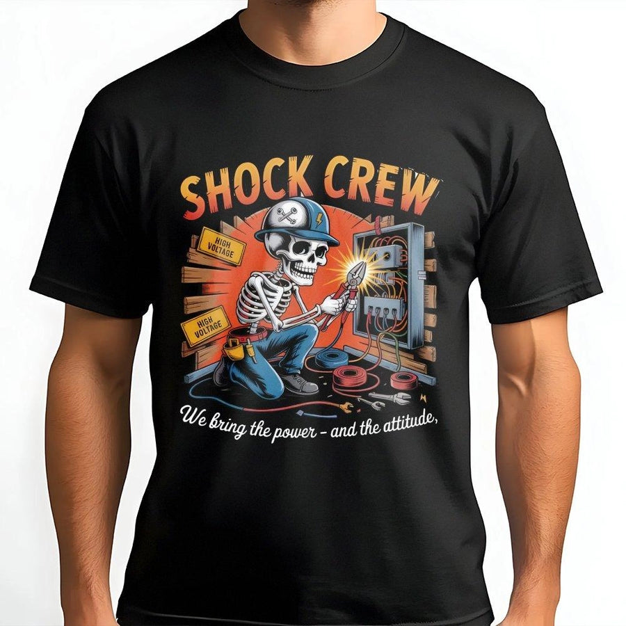 Electrician T-Shirt | Skeleton Lineman Graphic Design | Premium Soft Cotton | Funny Gift For Electrical Workers And Tradesmen