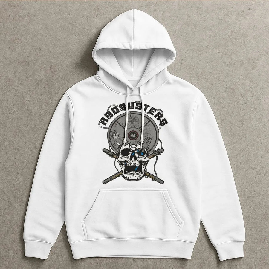 Rodbuster Hoodie | Ironworker Skull Graphic | Premium Cotton Blend | Gift For Ironworker Husband & Blue Collar Trade Union Proud