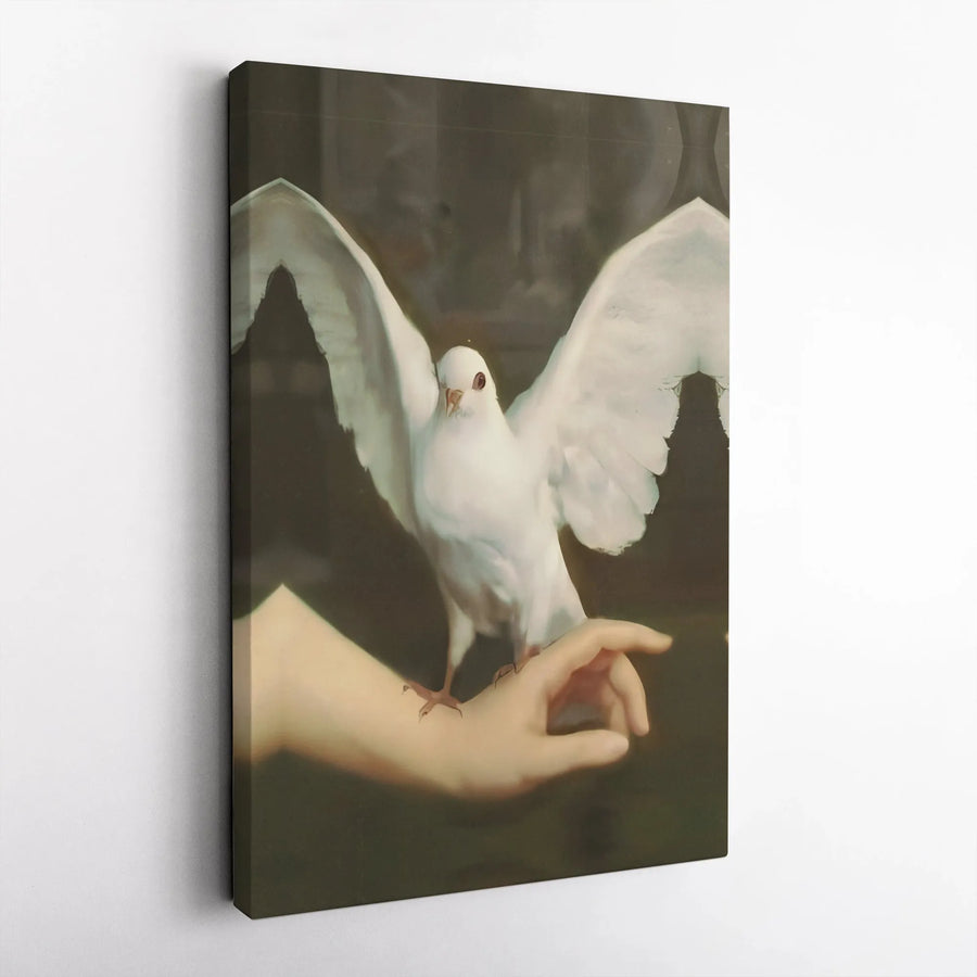 White Dove Canvas Wall Art | Classical Bird Painting With Hand Detail | Premium Gallery Wrap Print | Peaceful Home Decor Gift