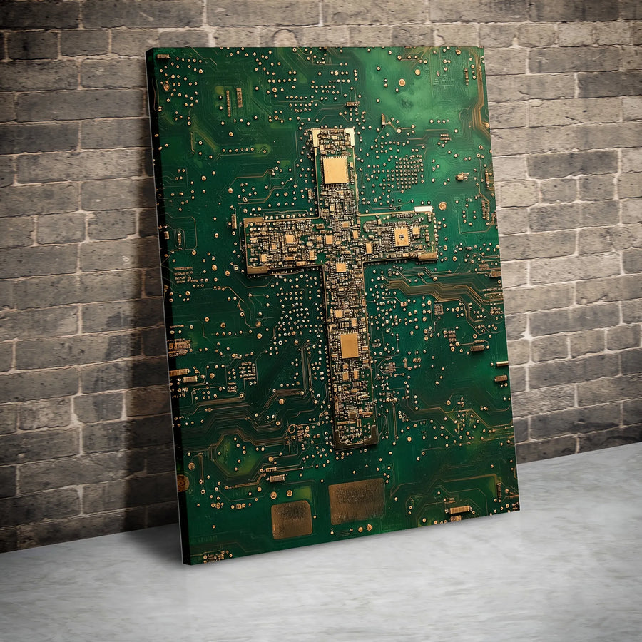 Circuit Board Cross Canvas Print | Christian Technology Art Decor | Premium Gallery Wrapped Canvas | Gift for Christian Engineer or Techie