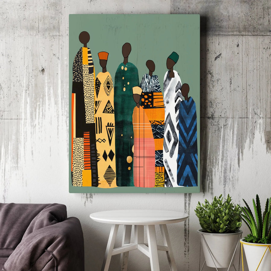 African Art Canvas Print | Abstract Tribal Figures Wall Decor | Premium 1.25-Inch Gallery Wrap | Cultural Home Office Gift