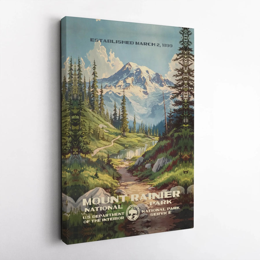 Mount Rainier National Park Wall Art | Vintage Travel Poster Print | Premium Gallery Wrapped Canvas | Nature Lover Gift Decor