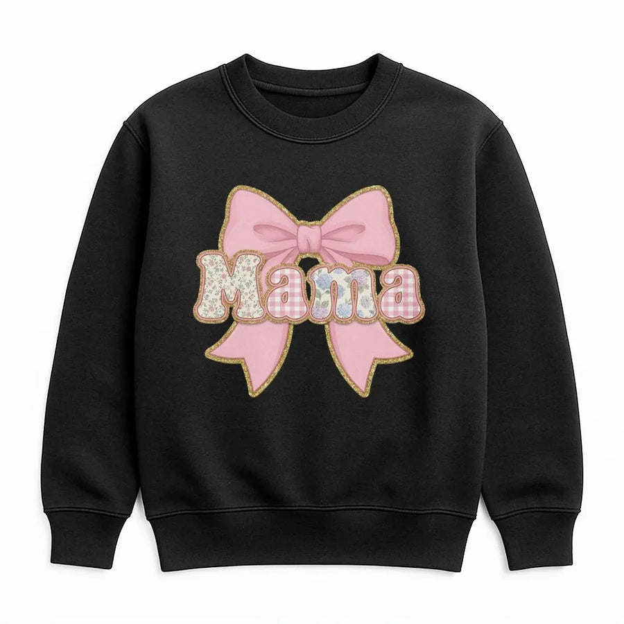 Mama Sweatshirt with Pink Bow | Cute Floral Gingham Design | Premium Cotton-Blend Sweatshirt | Mother's Day Gift for New Mom