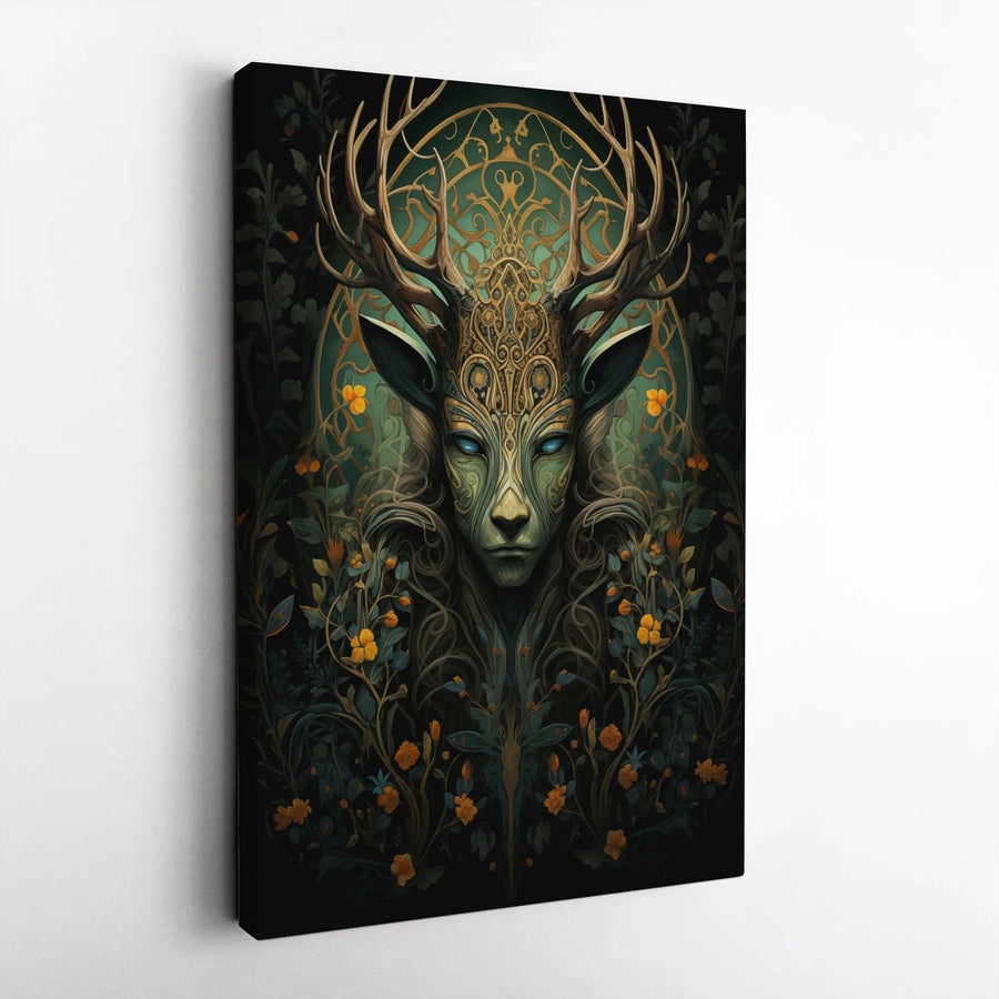 Forest Spirit Deer Canvas Wall Art | Mythical Woodland Creature Portrait | Gallery Wrapped Premium Decor | Enchanted Nature Gift for Home
