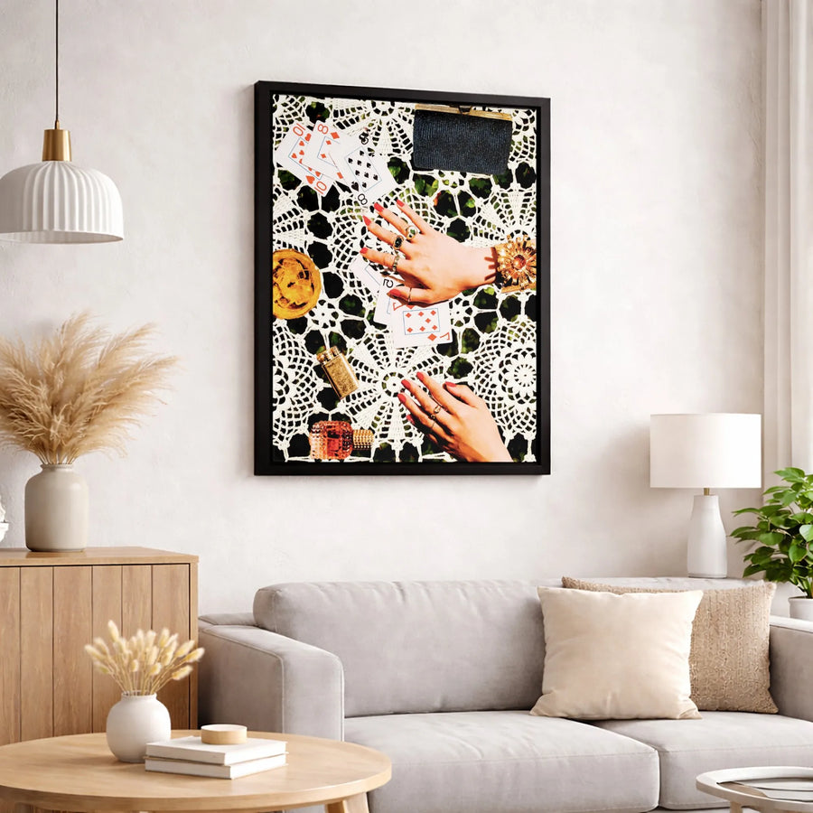 Vintage Playing Cards Wall Art | Aesthetic Poker Hands Collage | Gallery-Quality Canvas Print | Luxury Casino Decor for Home or Office
