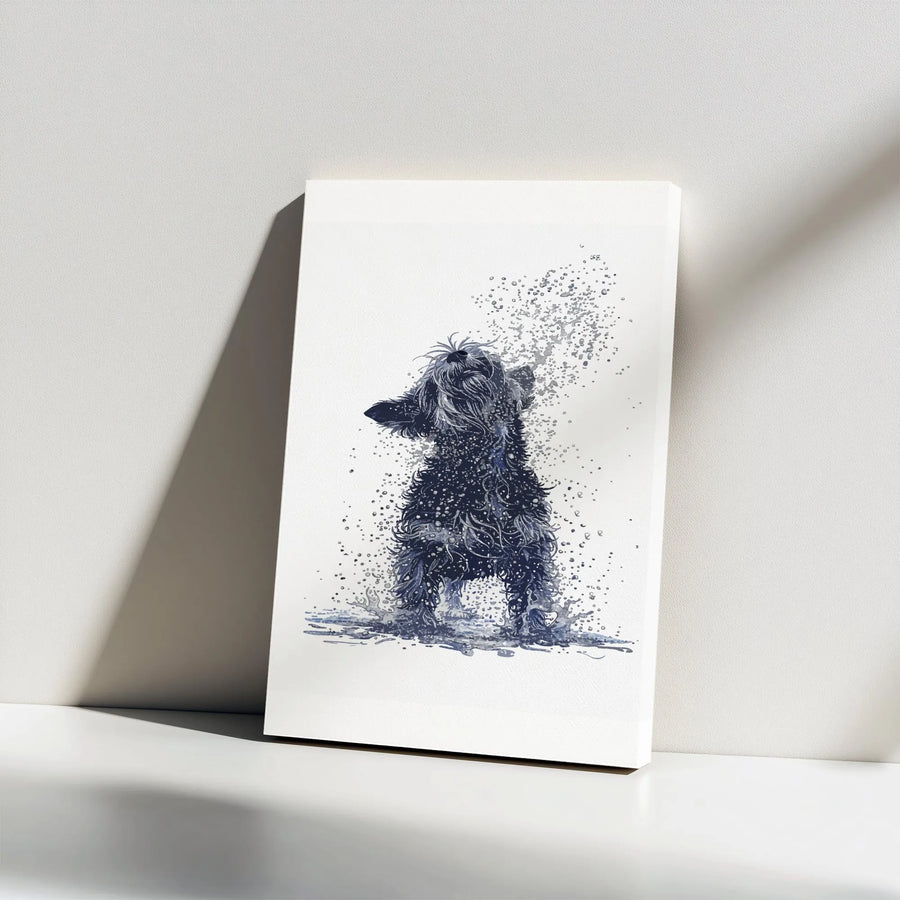 Shaking Dog Vertical Canvas | Scottish Terrier Watercolor Art Print | Premium 1.25" Thick Gallery Wrap | Unique Gift for Dog Lover, Modern Pet Decor