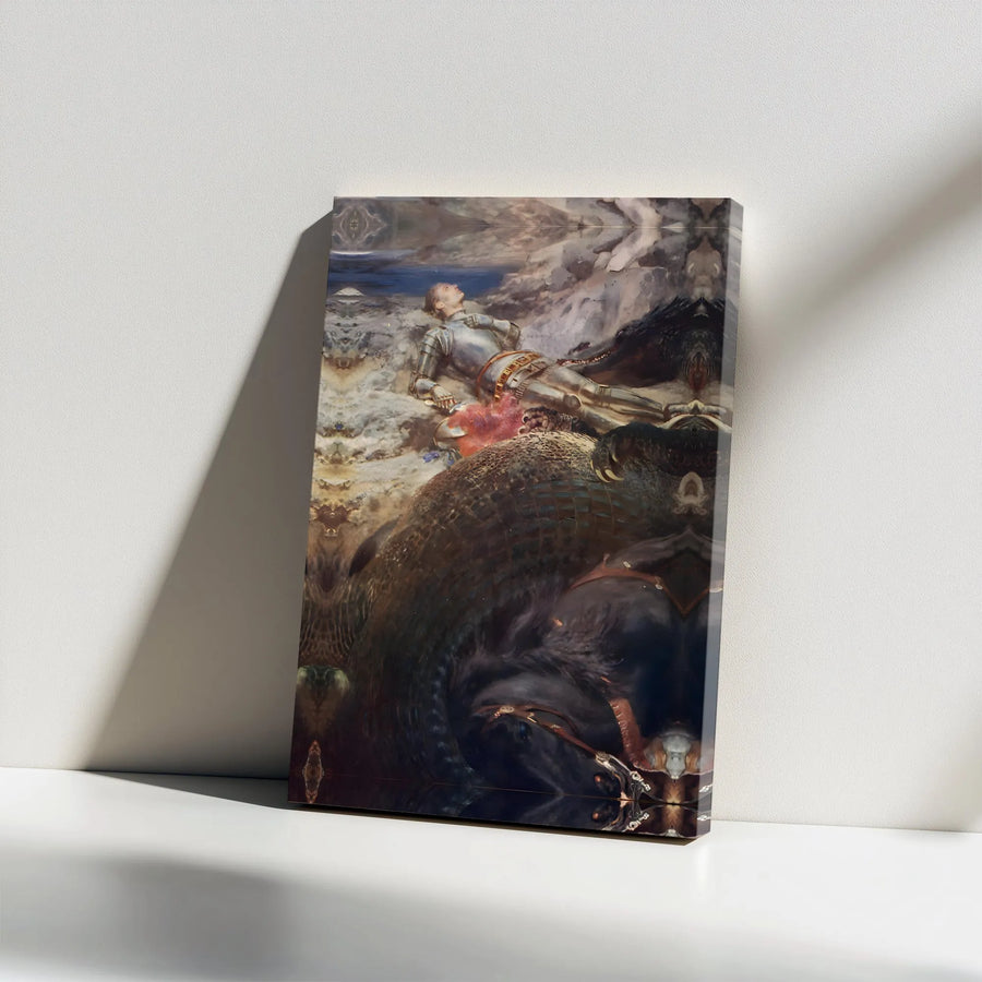 Knight and Dragon Wall Art | Epic Fantasy Battlefield Canvas | Premium Gallery Wrapped Decor | Gift for Fantasy Lovers
