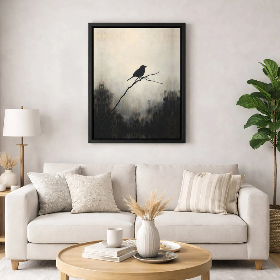 Black Bird Silhouette Wall Art | Moody Abstract Nature Canvas Print | Gallery-Quality 1.25 inch Wrap | Minimalist Home Decor Gift