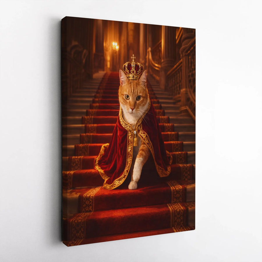 Royal Cat Canvas Wall Art | Ginger Tabby King in Crown & Robe | Premium Gallery Wrapped Print | Unique Collector's Gift for Cat Lovers