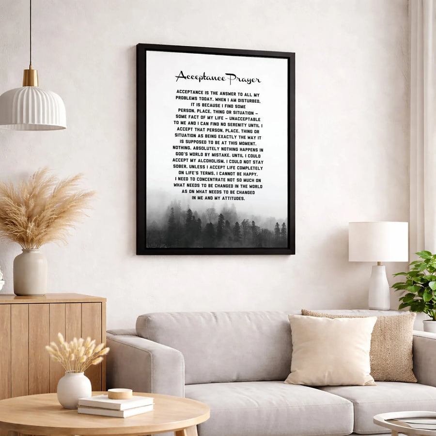 Acceptance Prayer Canvas Print | Sobriety Quote Wall Art | Premium Gallery Wrapped Decor | Inspirational Recovery Gift for Him or Her