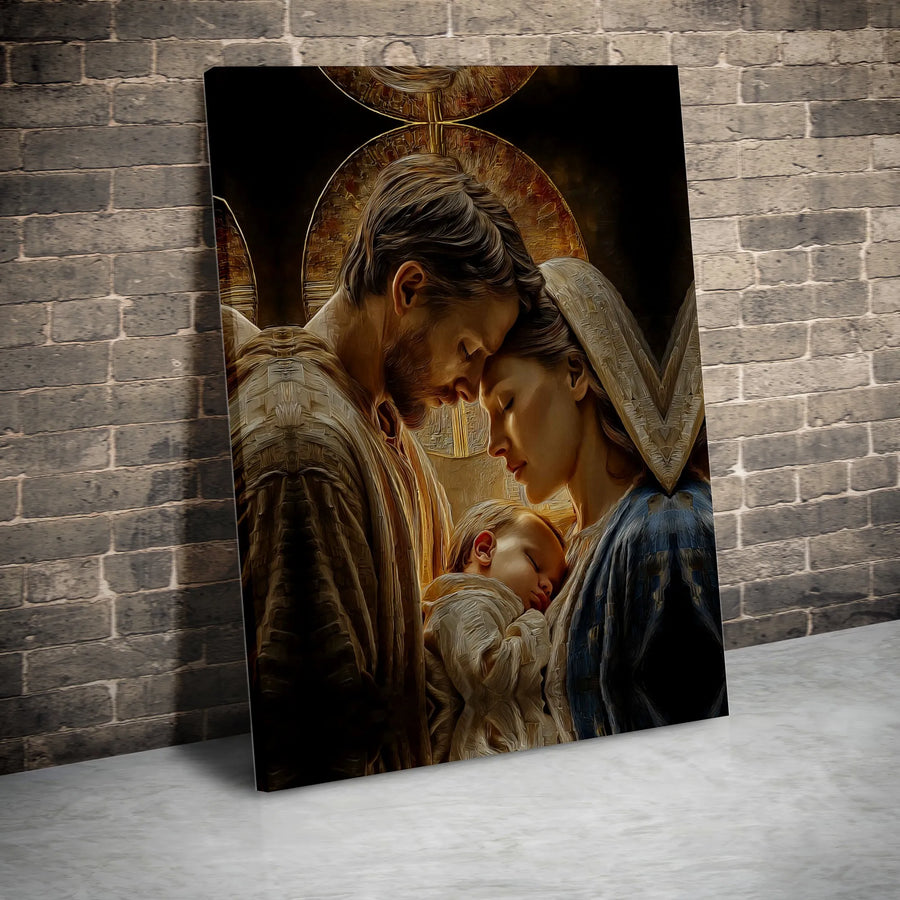 Holy Family Canvas Wall Art | Sacred Nativity Scene Painting | Premium Gallery Wrapped Canvas | Christian Home Decor Gift