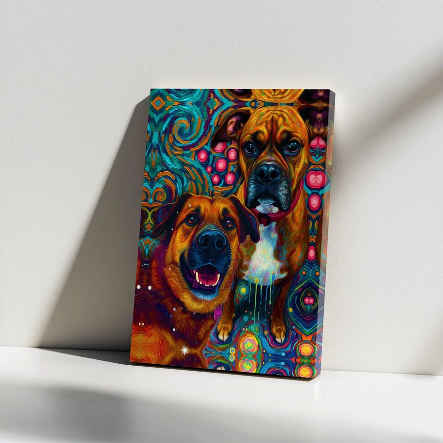 Dog Wall Art Canvas | Psychedelic German Shepherd and Boxer Portrait | Premium Gallery Wrap 1.25 inch | Colorful Pet Lover Home Decor Gift