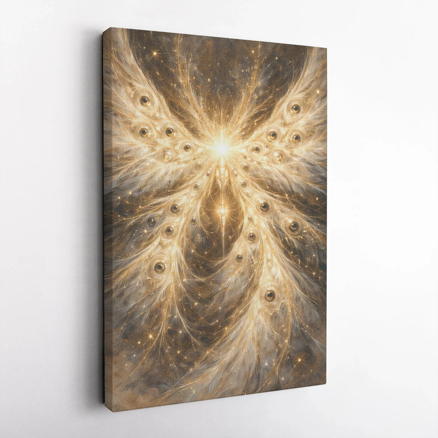 Seraphim Angel Canvas Print | Abstract Golden Wings & Eyes Wall Art | Premium Gallery Wrapped Canvas | Spiritual Home Decor Gift
