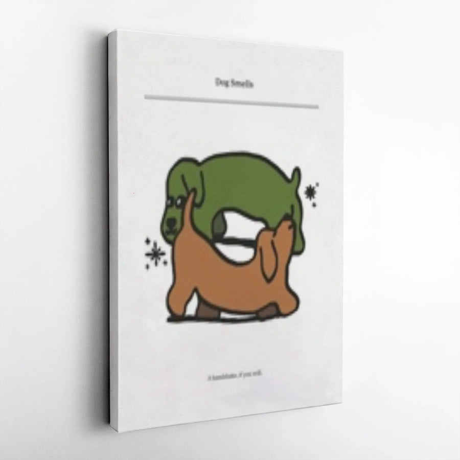 Funny Dog Vertical Canvas | Dog Smells Meme Cartoon Illustration | Premium Gallery Wrapped Art | Humorous Gift for Dog Owner or Vet Office Decor