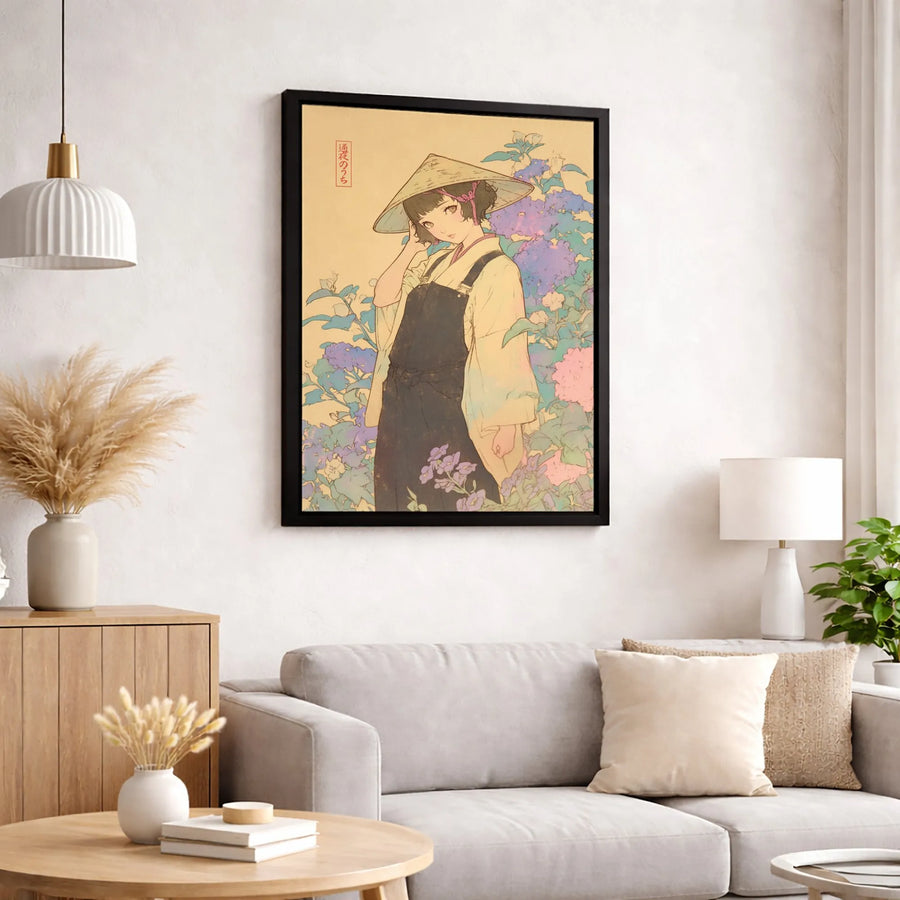 Japanese Anime Girl Canvas Art | Hydrangea Garden Aesthetic Wall Decor | Premium Fade-Resistant Print | Elegant Gift for Otaku and Manga Fans