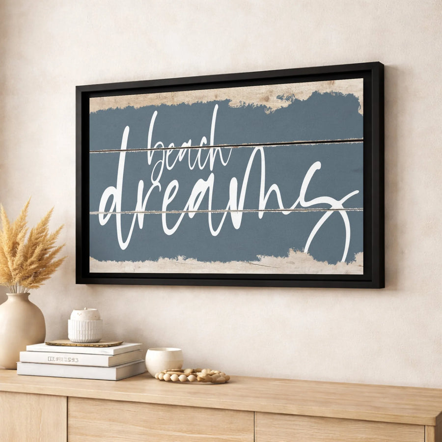Beach Dreams Canvas Wall Art | Coastal Typography Home Decor | Premium Fade-Resistant Gallery Print | Relaxing Bedroom & Living Room Gift
