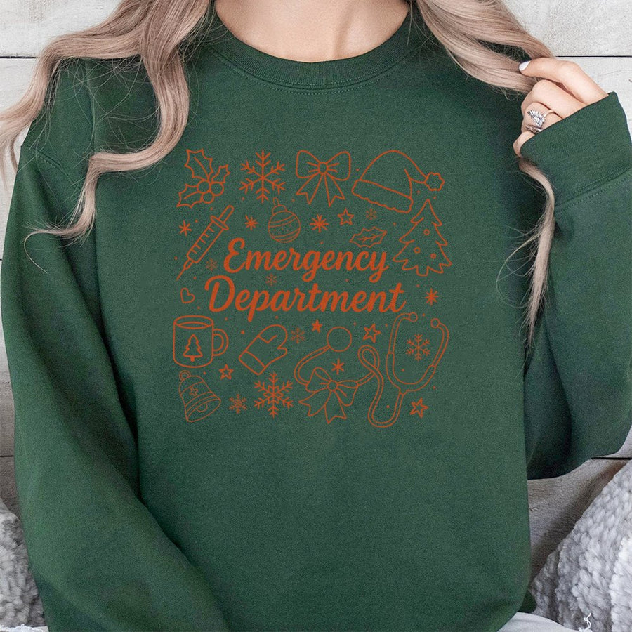 Emergency Department Christmas Sweatshirt | Medical Holiday Stethoscope Graphic | Premium Cotton Blend | Gift for Nurses and ER Staff
