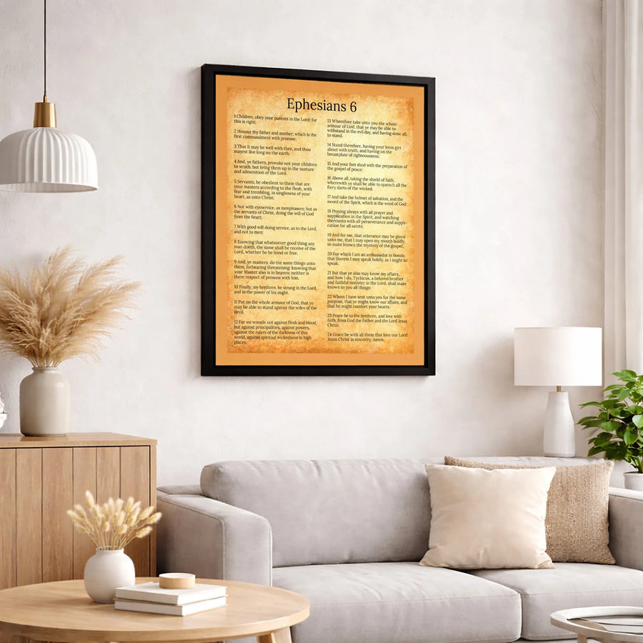 Ephesians 6 Bible Verse Canvas Wall Art | Armor Of God Scripture | Premium Parchment Style Print | Religious Home Decor Christian Gift